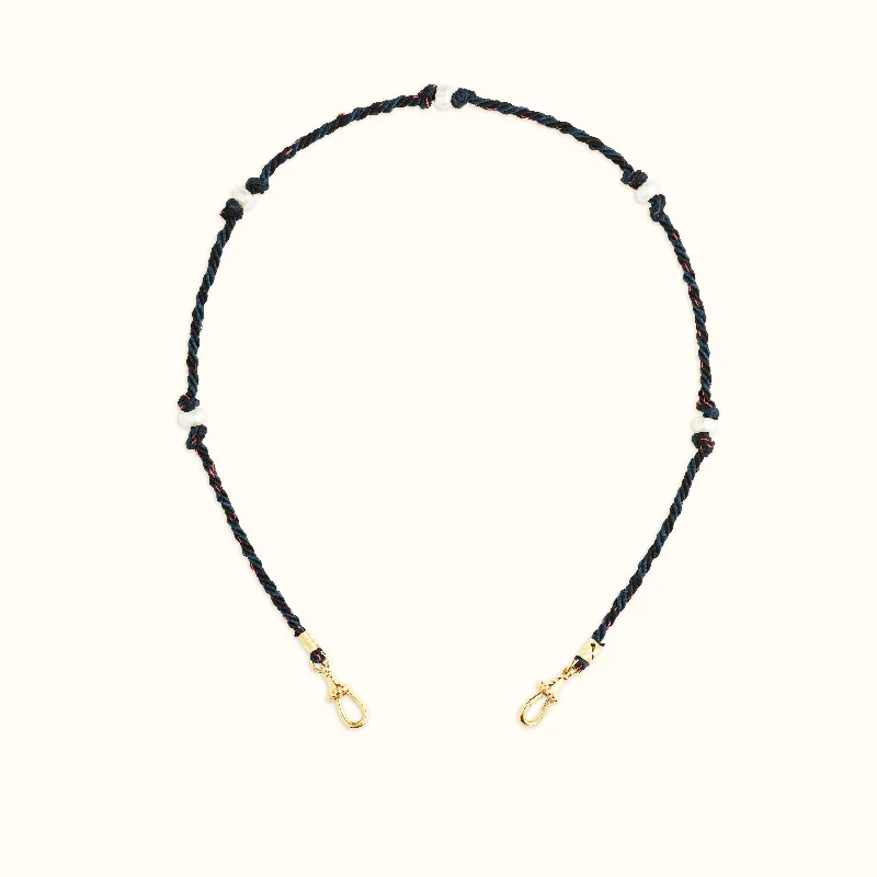 long chain necklace for women-Mauli Silky Cord in Blue and Black with Freshwater Cultured Pearl Beads