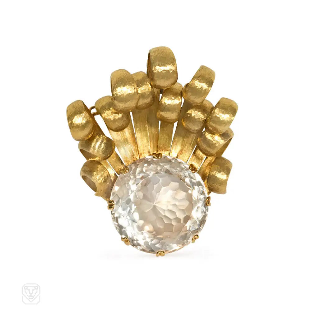 art deco gold brooch for women-Gold and topaz brooch