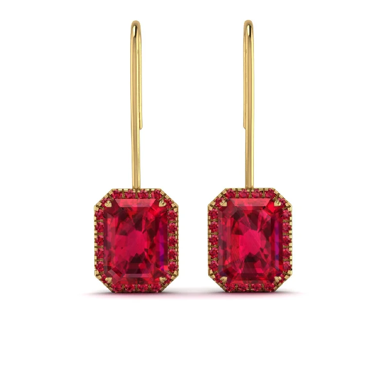 chic gold earrings for women-Halo Emerald Cut Ruby Earrings - Izabella No. 55