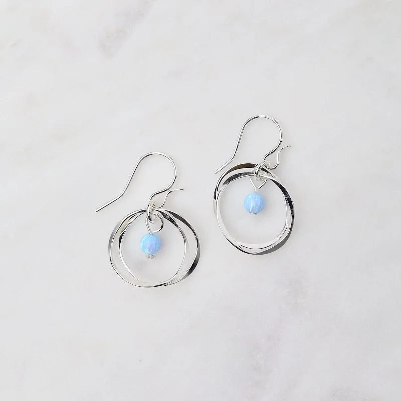 delicate stud earrings for women-Sterling Silver Twin Blue Opal Earrings