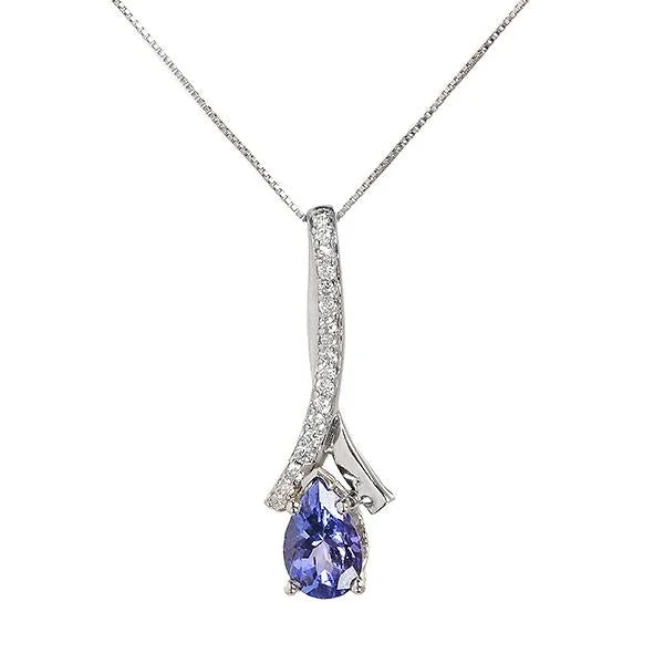 rose gold choker necklace for women-TANZANITE AND DIAMOND RIBBON PENDANT