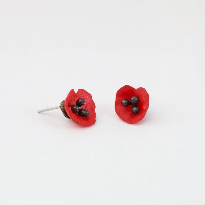 trendy dangle earrings for women-Red Poppy Post Earrings