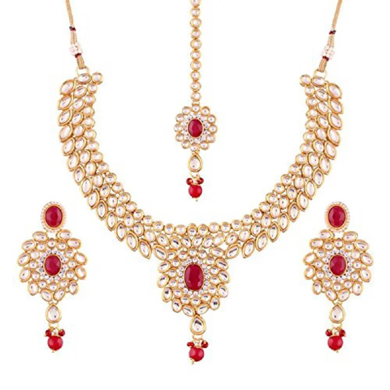 dainty diamond necklace for women-Etnico 18k Gold-Plated Traditional Kundan Choker Jewellery Set For Women (IJ319M)