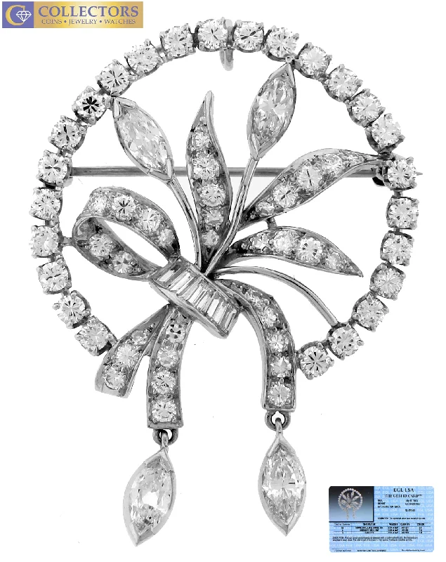 lace brooch for women-Ladies Vintage Estate Platinum 3.32ctw Diamond Floral Wreath Brooch Pin EGL USA