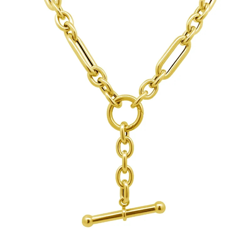 two-tone necklace for women-Gold Link Toggle Lariat