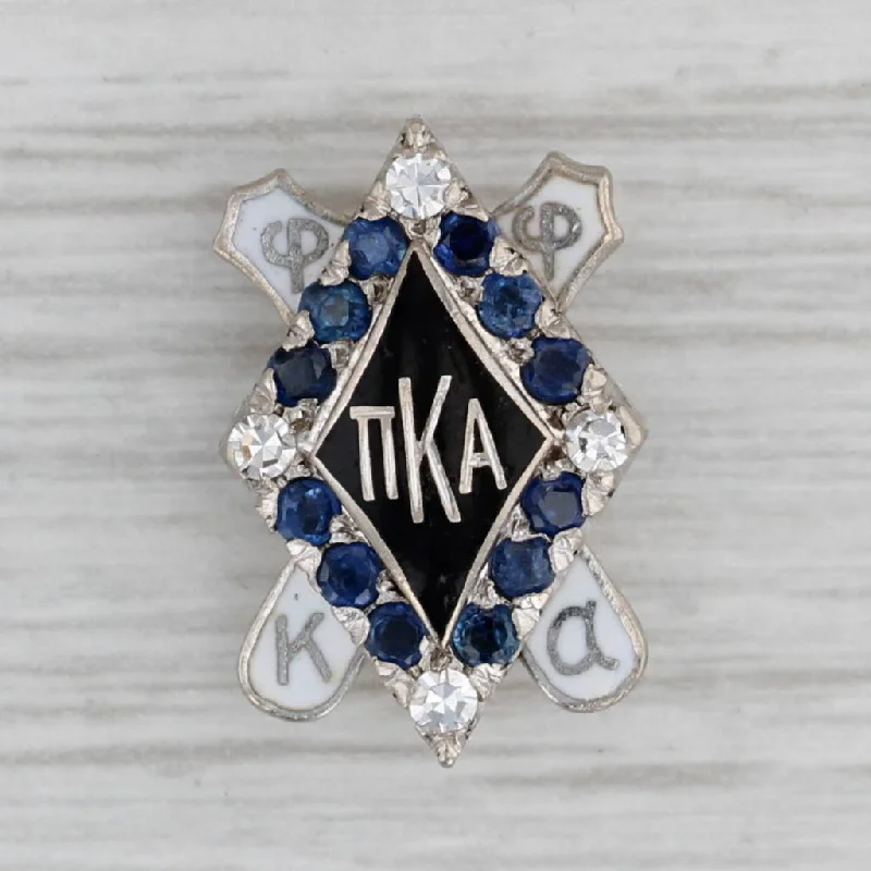 marquise cut engagement rings for women-Pi Kappa Alpha Fraternity Pin 14k White Gold Sapphire Enamel PIKE Badge