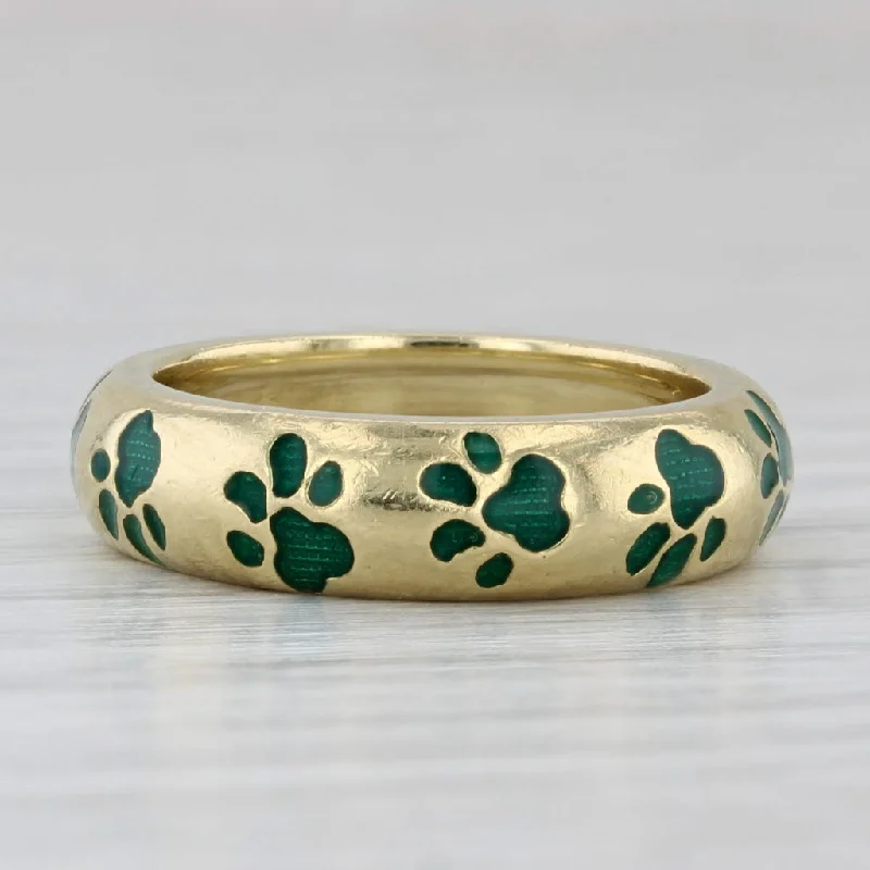 vintage style engagement rings for women-Hidalgo Paw Print Ring 18k Yellow Gold Enamel Size 4.5 Band Stackable