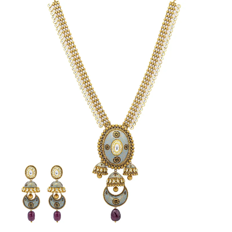 boho charm necklace for women-22K Gold Artistic Kundan Jewelry Set