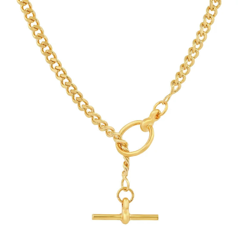 gold chain necklace for women-SMALL CUBAN LINK CHAIN W/TOGGLE CLASP, GOLD