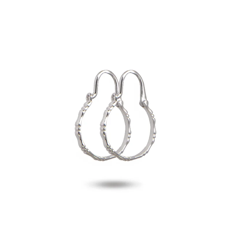 delicate stud earrings for women-14K White Gold Bamboo Dangle Hoop Earrings