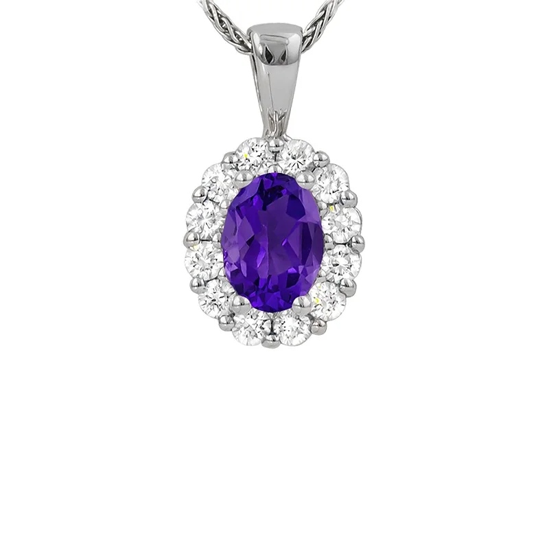 dazzling diamond necklace for women-Amethyst and Diamond Halo Pendant