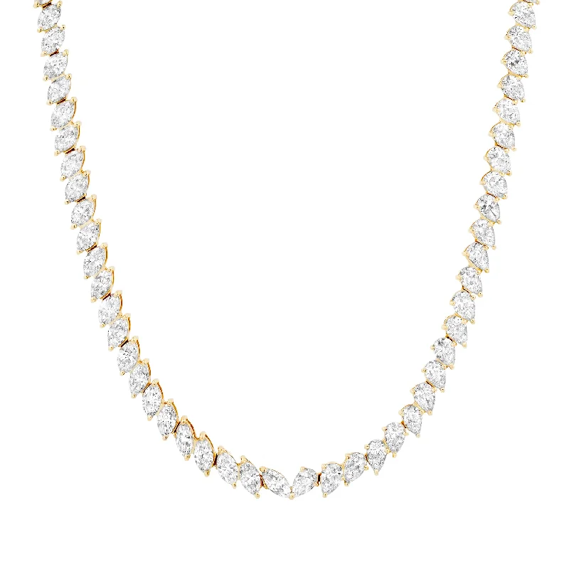 bohemian necklace for women-HALF & HALF MARQUISE & PEAR DIAMOND CHOKER, 14kt GOLD