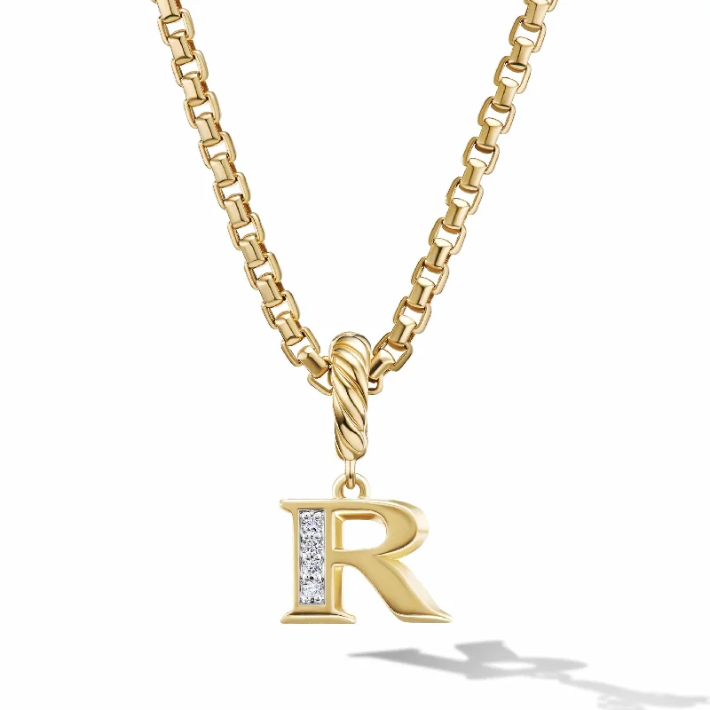 elegant leaf necklace for women-Pave Initial Pendant in 18K Yellow Gold with Diamonds