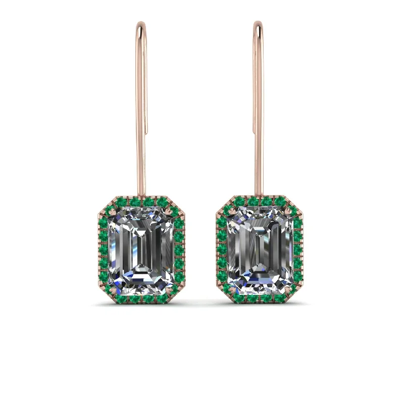 zirconia earrings for women-Halo Emerald Cut Diamond Earrings - Izabella No. 17