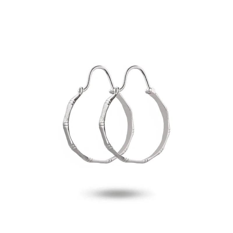 boho-inspired earrings for women-Silver Bamboo Leaf Hoop Earrings