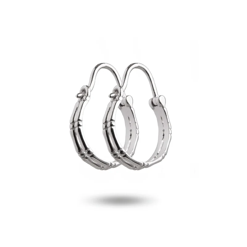 crystal drop earrings for women-14K White Gold Double Hoop Bamboo Earrings