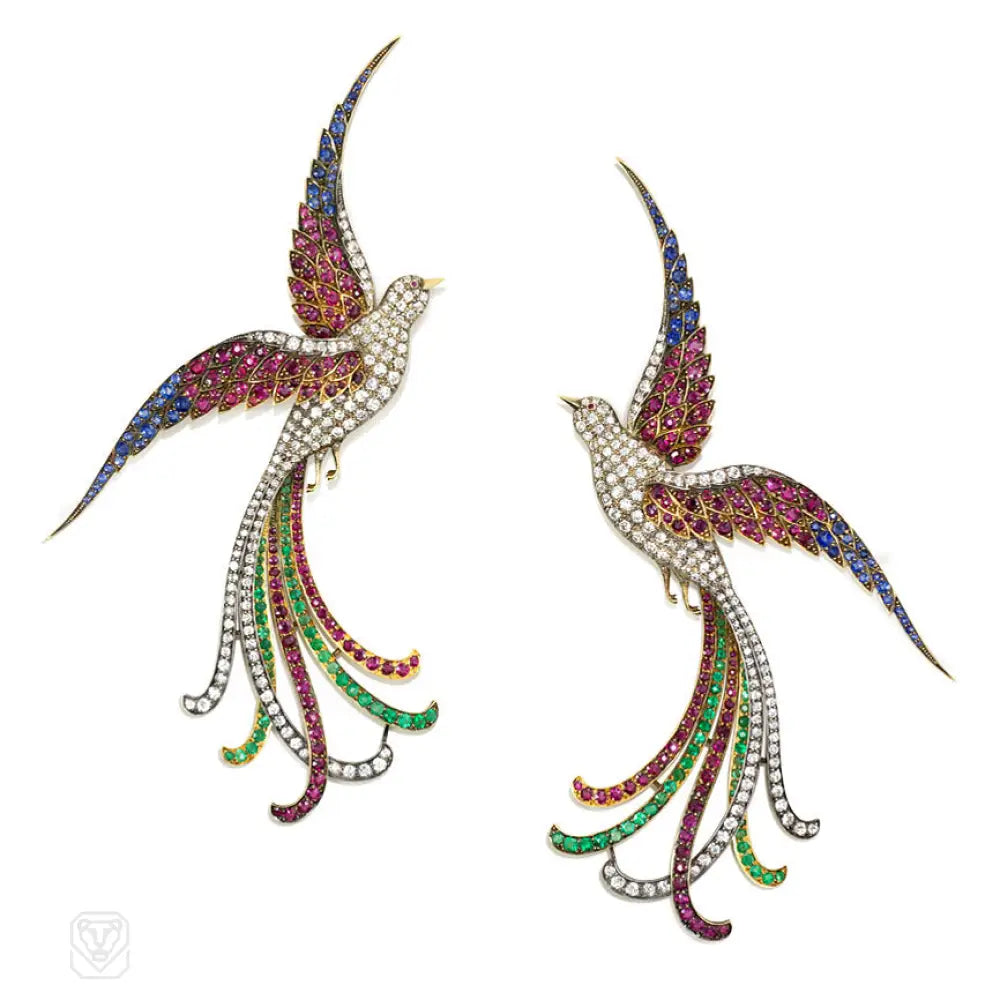 delicate bird brooch for women-Pair of superb antique bird brooches