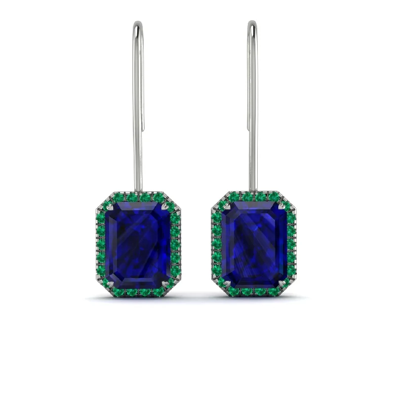 silver pearl earrings for women-Halo Emerald Cut Sapphire Earrings - Izabella No. 30