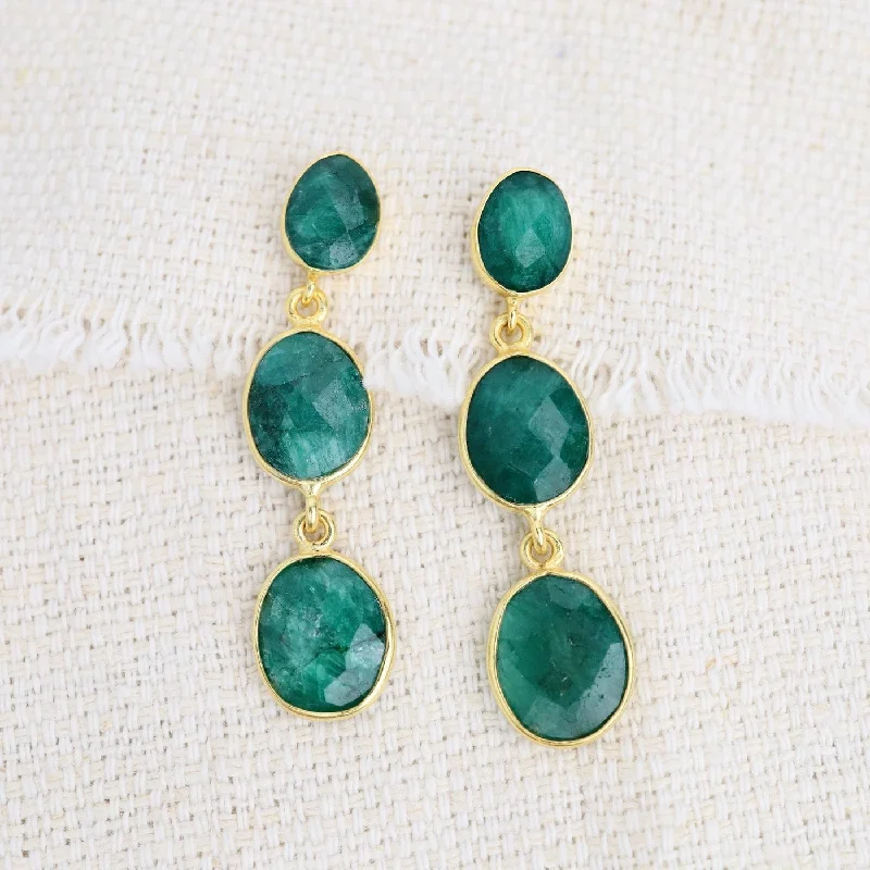 silver drop earrings for women-Triple Oval Green Sillimanite Earrings