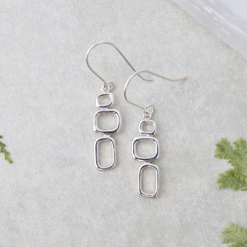 elegant hoop earrings for women-Mod Squares Drop Earrings - Sterling Silver