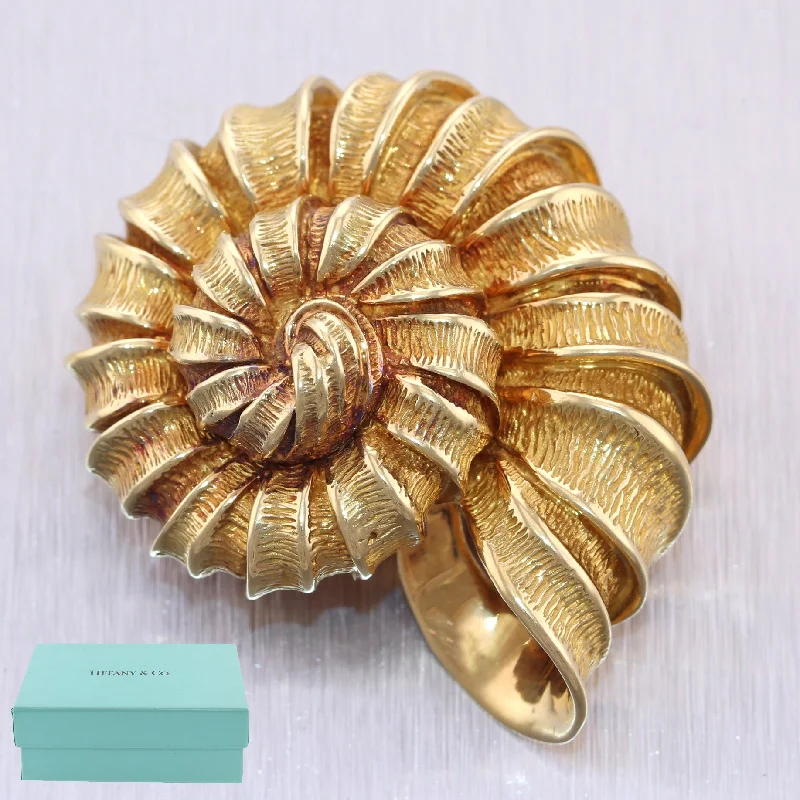 vintage crystal brooch for women-Vintage Estate Tiffany & Co. 18k Yellow Gold Spiral Shell Brooch Pin