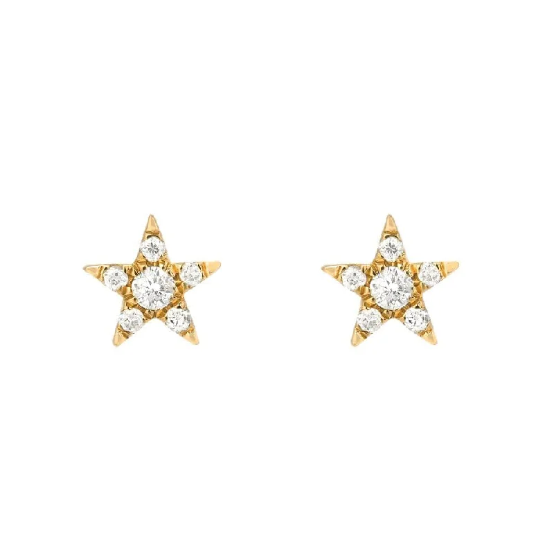 sterling silver earrings for women-14k Yellow Gold Super Mini Star Pave Diamond Post Earrings