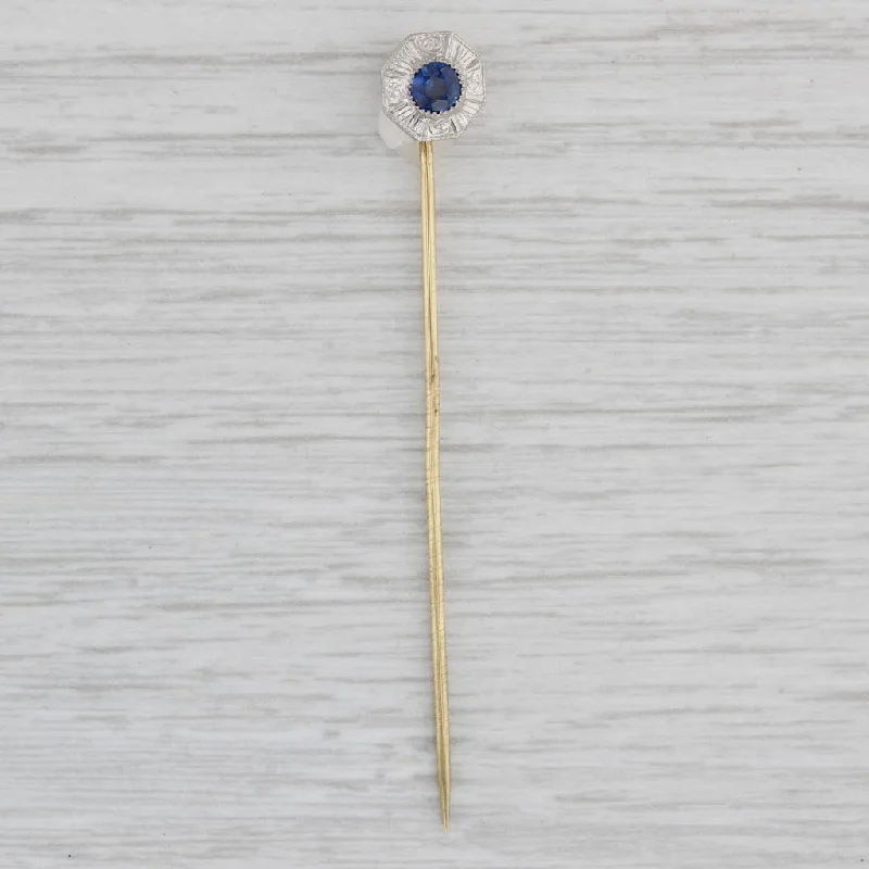 luxury diamond engagement rings for women-Antique 0.35ct Lab Created Blue Sapphire Stickpin 14k Gold Platinum