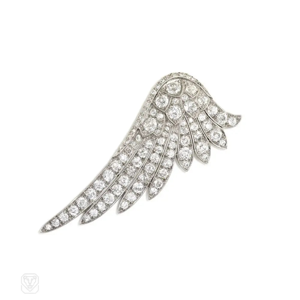 large floral brooch for women-Art Deco diamond wing brooch