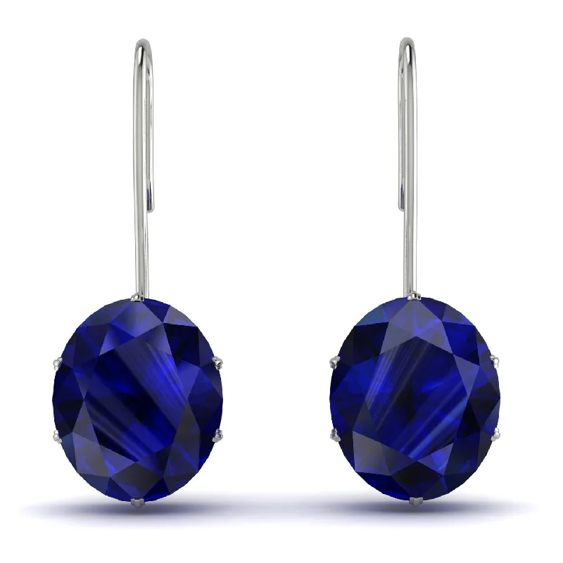 sapphire earrings for women-Oval Hidden Halo Sapphire Earrings - Gemma No. 45