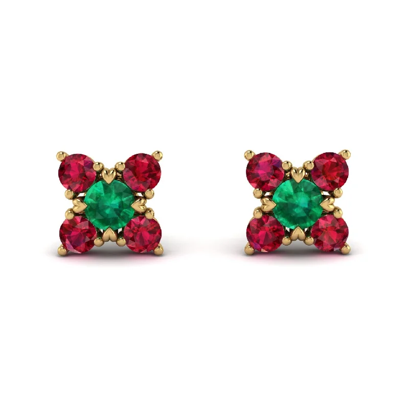 sterling silver diamond earrings for women-Geometrical 5 Emeralds Stud Earrings - Noa No. 49