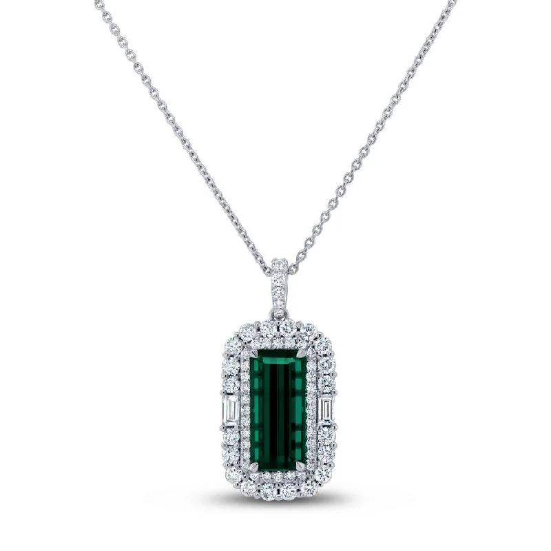 seasonal brooch for women-Uneek Precious Collection Halo Emerald Cut Green Tourmaline Brooch Pendant