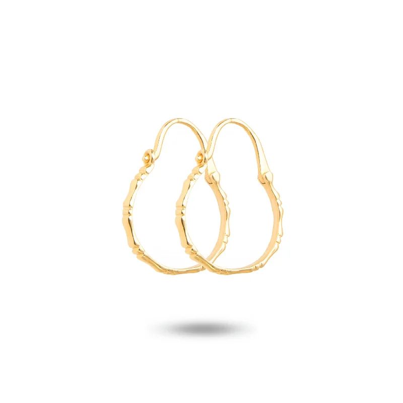 trendy stud earrings for women-Yellow Gold Bamboo Dangle Hoop Earrings