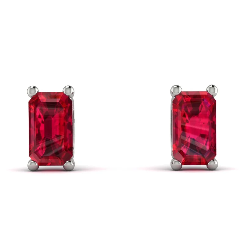 silver tassel earrings for women-Hidden Diamonds Emerald Cut Ruby Earrings - Angel No. 42