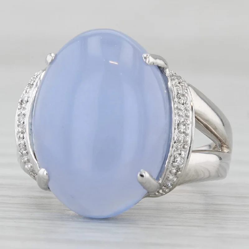 contemporary engagement rings for women-Violet Chalcedony Cabochon Ring 18k White Gold Size 7 Diamond Accents