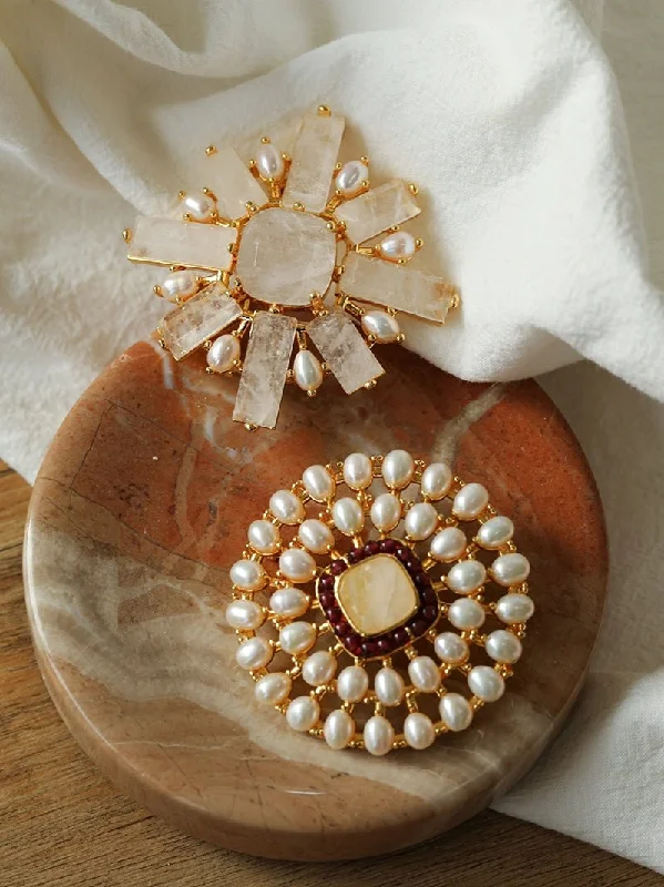 elegant pearl brooch for women-Crystal Cross Brooch & Sunflower Pearl Brooch