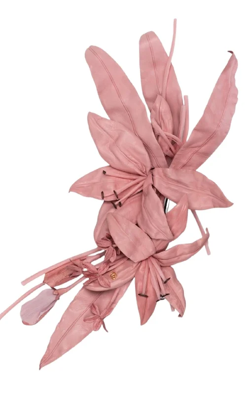 elegant brooch for formal occasions-Leather Pink Flower Brooch