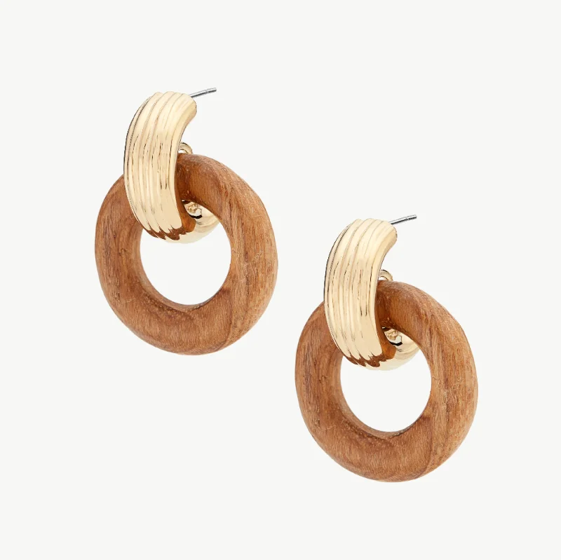 elegant pearl stud earrings for women-Shujaa Wood Link Stud Earrings