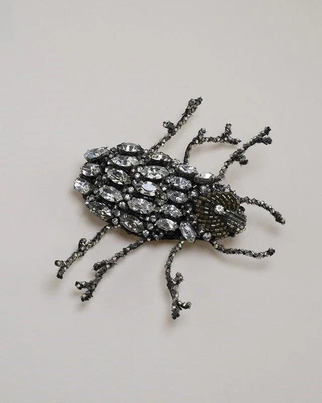 large statement brooch for women-Sparkling Hand Beaded Beetle Brooch