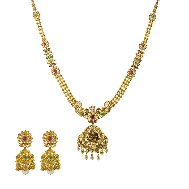 fashion necklace for women-22K Gold & Uncut Diamond Chahna Jewelry Set