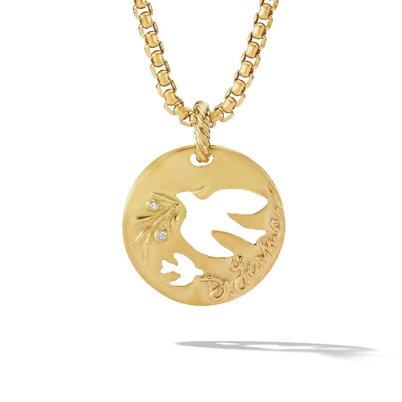 chic pendant necklace for women-DY Elements Dove Pendant in 18K Yellow Gold with Diamonds