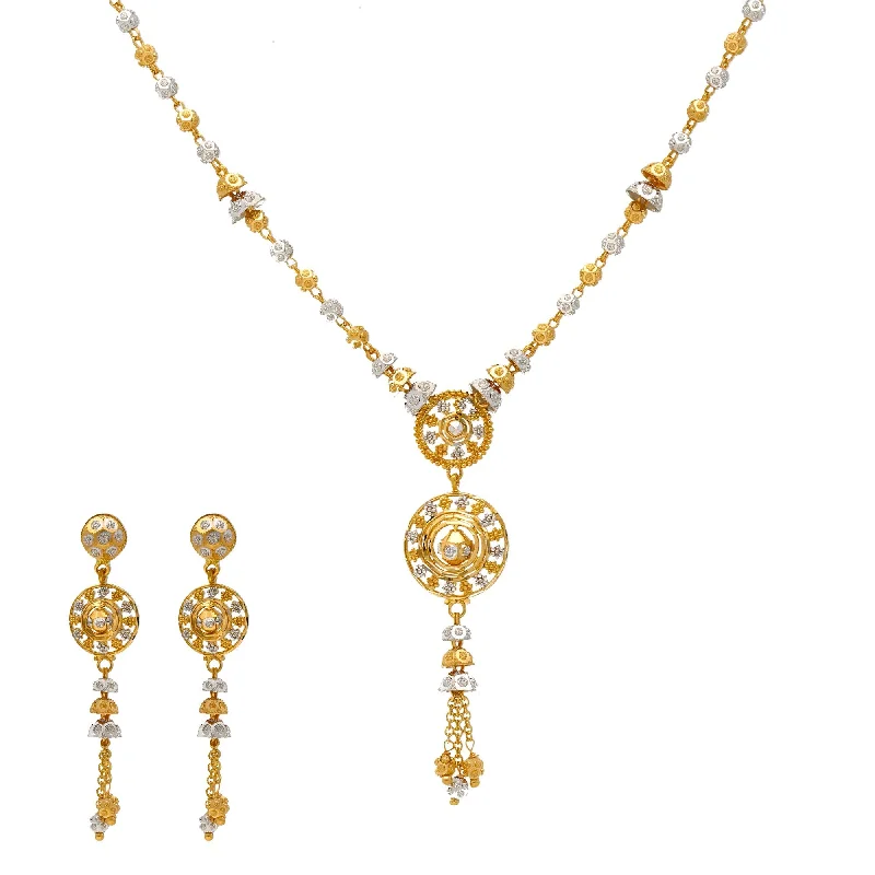 dainty diamond necklace for women-22K Yellow & White Gold Beaded Singapore Pendant Set