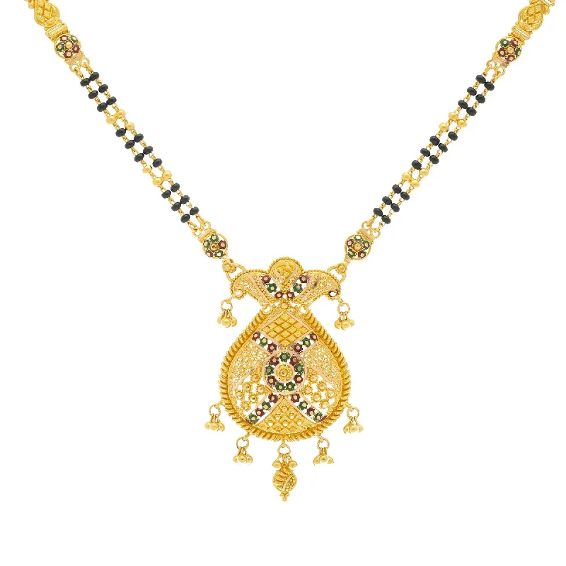 double-layer necklace for women-22K Gold Mangalsutra Black Beads Chain, Length 30inches