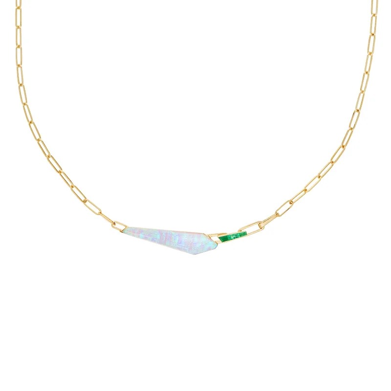 vintage-inspired necklace for women-Crystal Haze Shard Slimline Linked Choker in White Opalescent with Emeralds