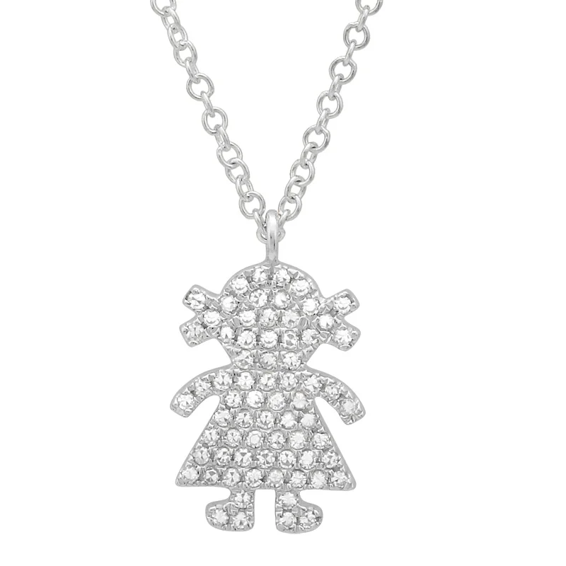 long pendant necklace for women-14K White Gold Diamond Girl Pendant