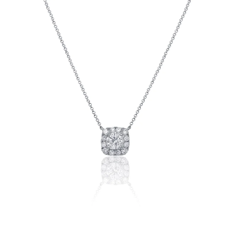 gold necklace for women-0.72 Carat Round/0.39 Carat Halo Natural Diamond Pendant in 18K White Gold