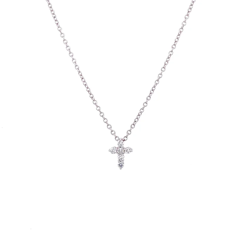 sterling silver pendant necklace for women-18K White Gold Diamond Mini Cross