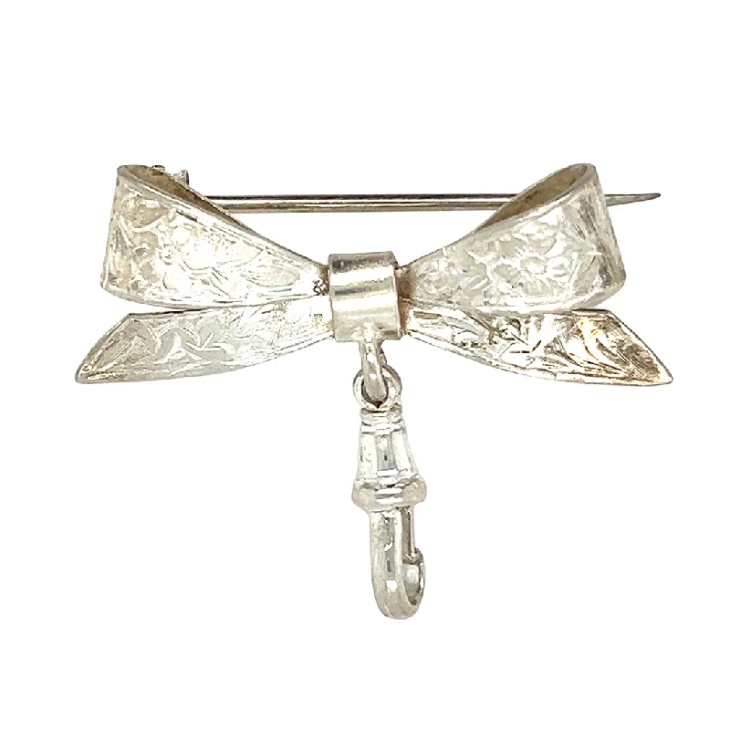 seasonal brooch for women-Silver Bow Brooch