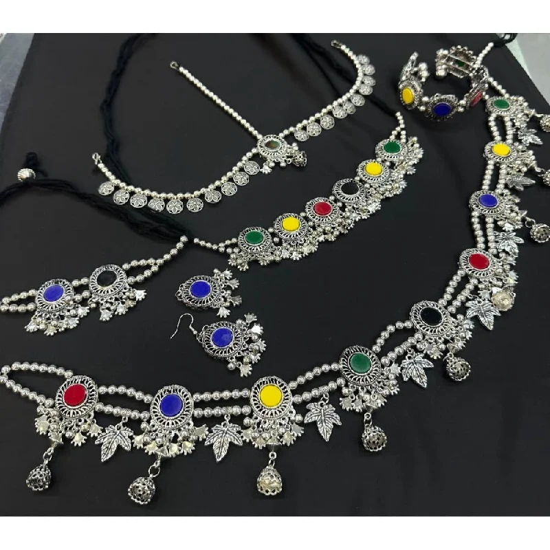 gemstone charm necklace for women-Akruti Collection Oxidised  Plated Multi Color Combo Set