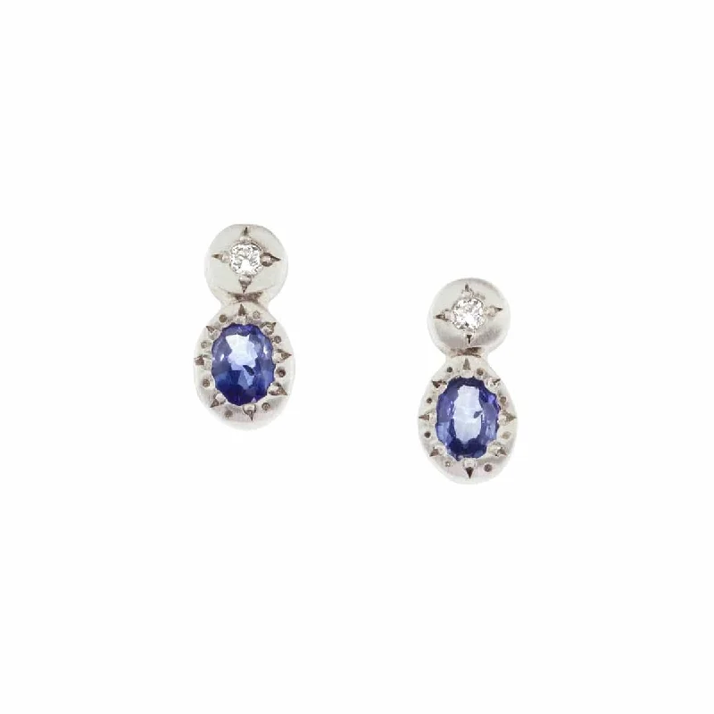 gold diamond earrings for women-Sapphire Oval & Round Stud Earrings