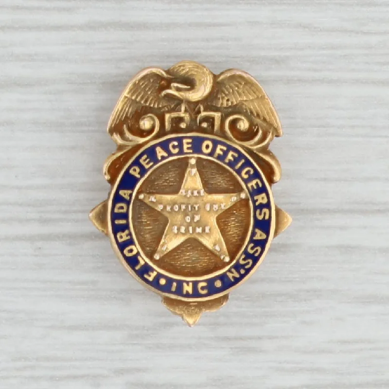 twist band engagement rings for women-Florida Peace Officers Association Badge Pin 10k Gold Vintage Star Eagle